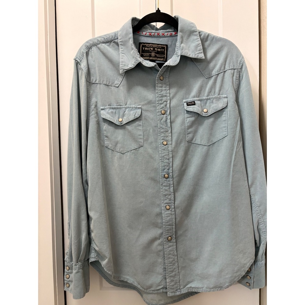 True Grit Light Blue Corduroy Western Pearl Snap Shirt Womens Medium